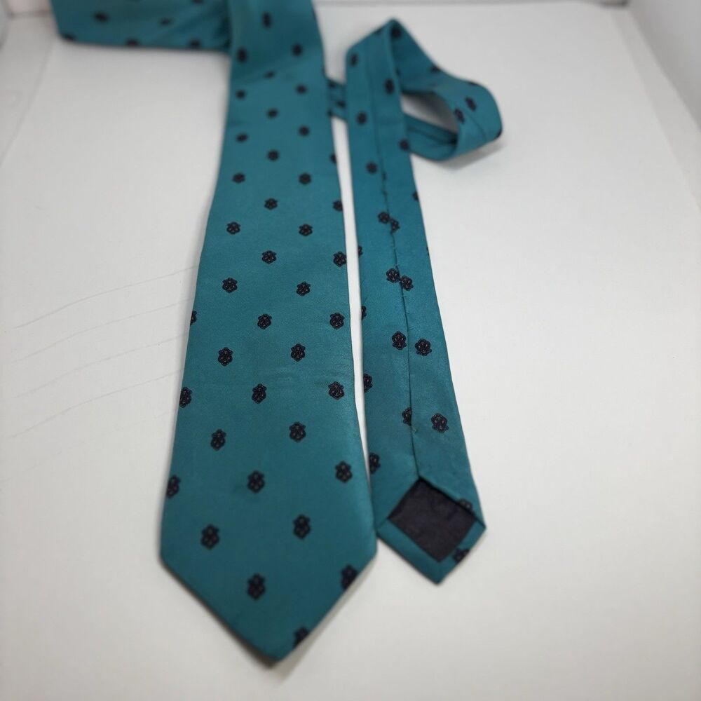 Vintage Lanvin Paris Silk Tie Teal Turquoise Geometric Italy